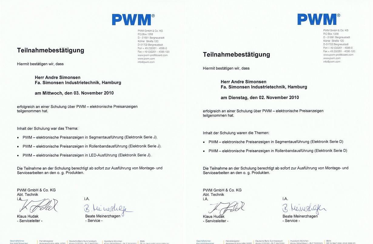 Schulung Preisanzeige Firma PWM